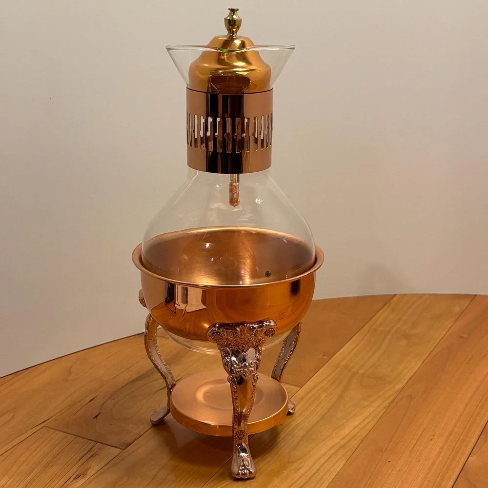 Princess House Copper & Glass Coffee Tea Carafe with Stand, Lid